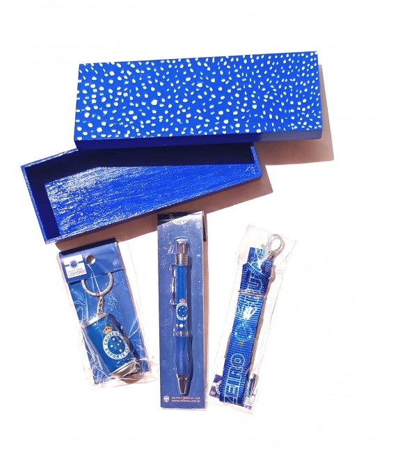 Kit Torcedor cruzeiro 01 caixa MDF com tampa + 01chaveiro +caneta +cordao